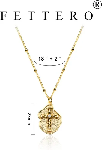 Miniatura 83 de Fettero - Collar con dije de cruz de fe, chapado en oro de 14 K, cadena fina, minimalista, simple, pequeña, para oración, regalo de joyería religiosa