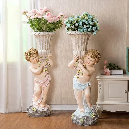 Miniatura 5 de OLOTU Elegante jarrón de resina de 40.4 pulgadas, de alta calidad y aspecto elegante, floreros grandes eclécticos para el hogar, lindo arreglo