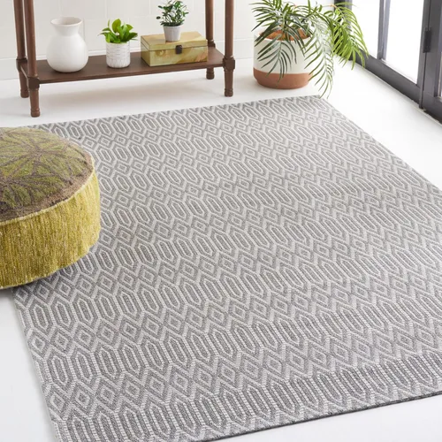 MARTHA STEWART x SAFAVIEH MSR405F - Alfombra de algodón geométrica contemporánea de 6 pies 7 pulgadas x 9 pies, color antracita/gris claro, MSR405F
