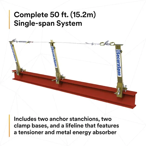 Miniatura 3 de 3M DBI-SALA Secura Span 7400450 Sistema Horizontal, Cable Galvanizado 50', Para Vigas en I, Se adapta a Bridas de Viga I de 6 en 12 pulgadas