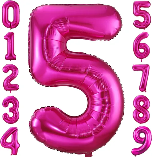 Miniatura 17 de Globo de cumpleaños de 40 pulgadas de color rosa intenso con el número 0, globos grandes de Mylar para fiesta de cumpleaños, aniversario, festival