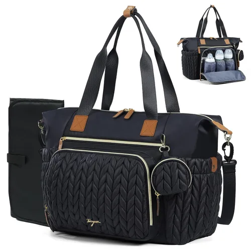 Miniatura 12 de Bolsa de pañales, bolsa grande para pañales para bebé, impermeable, bolsa de hospital para parto con funda para chupete, cambiador, correa