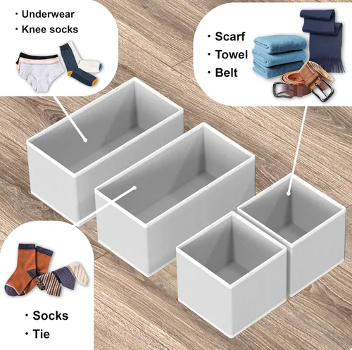 Miniatura 4 de Simple Houseware Organizador de cajones de ropa interior para calcetines, brasier, ropa interior, bragas, mameluco, plegable, juego de 4, gris