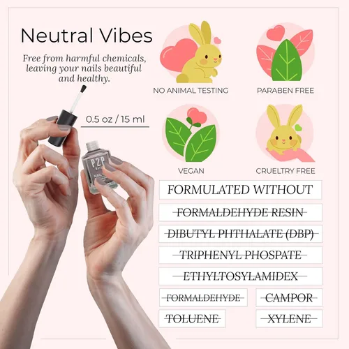 Miniatura 6 de P2P Nails Esmalte de uñas en gel vegano neutro, brillo natural, sin arañazos, secado rápido, textura suave en colores vibrantes, esmalte de gel