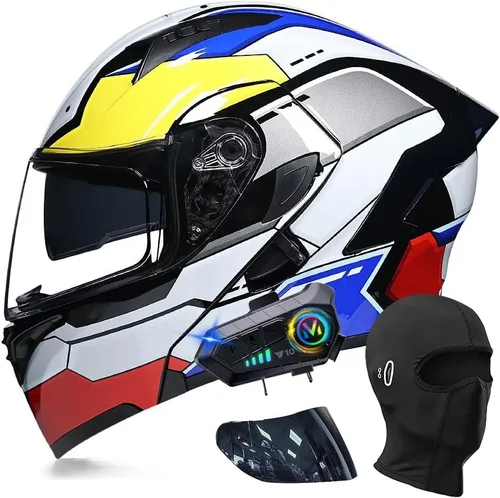Miniatura 16 de Cascos modulares de motocicleta con Bluetooth, aprobados por DOT, casco de motocicleta de cara completa abatible con doble visera, con altavoces