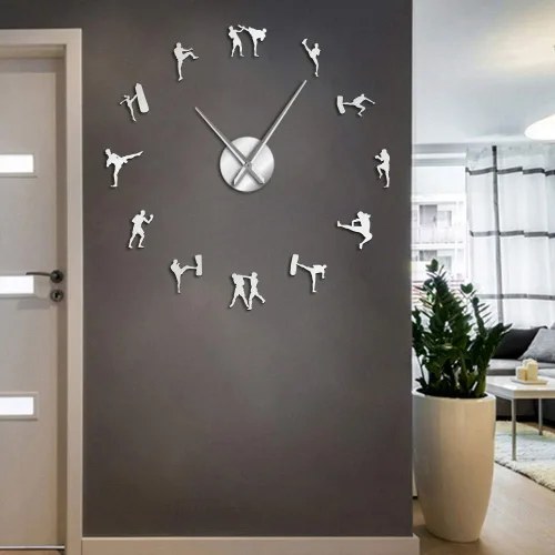Miniatura 10 de The Geeky Days Arte marcial coreano Figuras de Taekwondo DIY Reloj de pared gigante Kickboxing Karate Guys Pegatinas de pared Decorativo Reloj