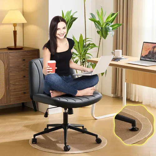 Miniatura 16 de VINGLI Silla de Patas Cruzadas, Silla de Escritorio de Oficina Ancha y Cómoda, Doble Uso con/sin Ruedas, Silla de Trabajo para Computadora, Silla