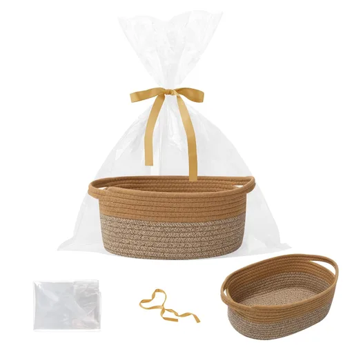 Miniatura 10 de Paquete de 2 canastas pequeñas de cuerda tejida, cesta de regalo vacía con bolsa y cintas, bonita caja organizadora con asa para cumpleaños/baby
