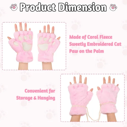 Miniatura 4 de SATINIOR 4 pares de guantes de pata de gato, guantes sin dedos, guantes de media pata de dedo, guantes de felpa de invierno para niños y adultos