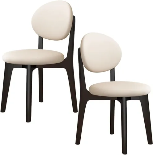 Miniatura 44 de YVYKFZD Juego de sillas de comedor, sillas de cocina de madera maciza, silla de comedor de granja con respaldo curvo, silla tapizada de cuero
