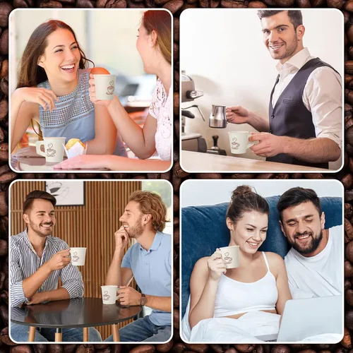 Miniatura 7 de Tessco for you 200 tazas de papel espresso desechables de 4 onzas a granel con asa, ideal para fiestas, bebidas frías y calientes, café, jugo