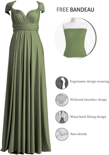 Miniatura 2 de 72styles - Vestido largo multiforma con bandeau, diseño ideal para dama de honor, talla extragrande convertible, se puede usar cruzado