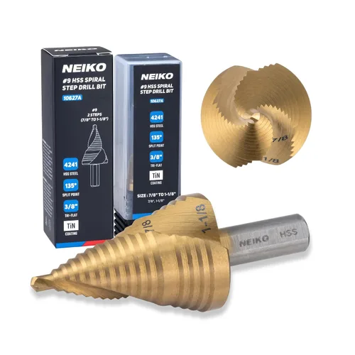Miniatura 40 de NEIKO 10602B Step Drill Bit, 13 Steps 1/8" to 1/2" Spiral M35 Cobalt, AlTiSiN Coated, 1/4" Quick Change Step Bits for Steel, Metal, Wood, Plastic