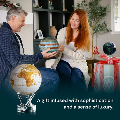 Miniatura 3 de MOVA Globe - Blanco perla y dorado clásico (4.5 pulgadas) Globo mundial giratorio alimentado por energía solar para escritorio Decoración