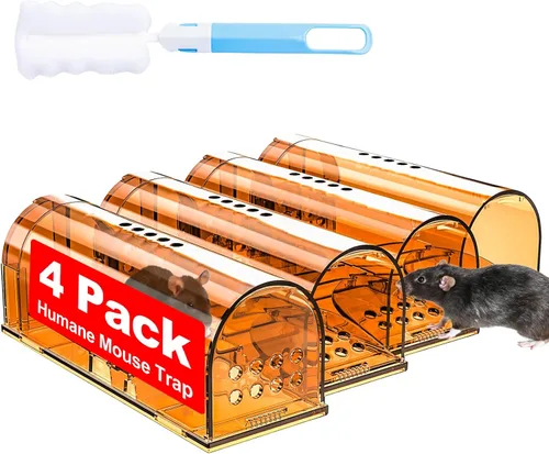 Paquete de 4 trampas humanas para ratones en interiores para el hogar, trampas para ratones vivos que no matan, reutilizables para ratones pequeños,
