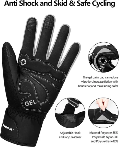 Miniatura 3 de INBIKE Guantes de ciclismo de invierno para hombres y mujeres, para clima frío, térmicos, resistentes al viento, guantes de bicicleta de gel