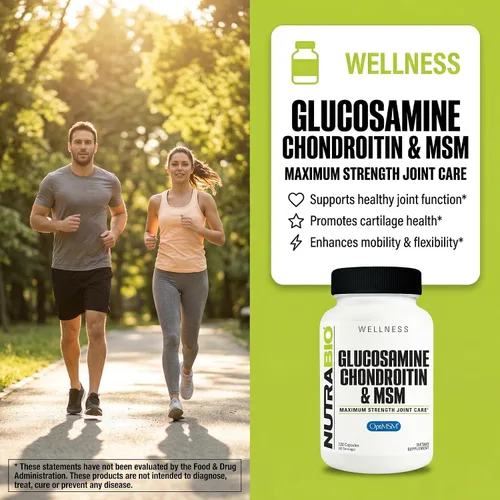 Miniatura 6 de NutraBio Suplemento de glucosamina condroitina y OptiMSM, fórmula de apoyo articular - 120 cápsulas (120 unidades)