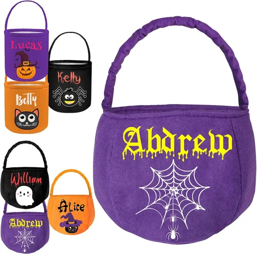 Miniatura 9 de Cubos personalizados de Halloween para pedir dulces o trucos, cesta de Halloween personalizada con nombre para niños, bolsas de Halloween