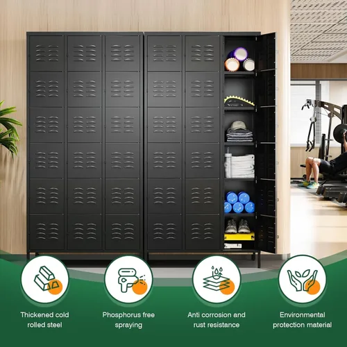 Miniatura 5 de Letaya Taquillas de metal para empleados: armario de almacenamiento de 18 puertas con estantes y gabinete de acero con cerradura para la escuela
