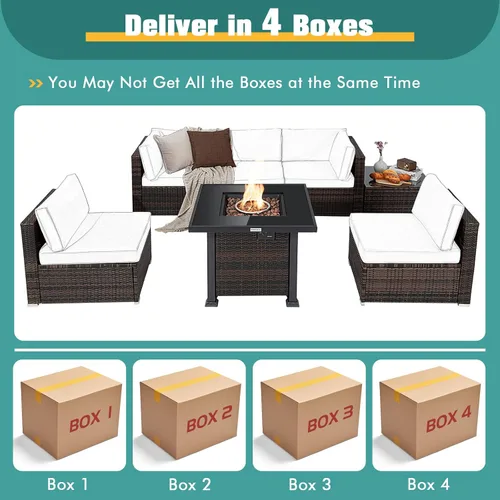 Miniatura 4 de Tangkula Juego de muebles de patio de 7 piezas con mesa para fogata, 50,000 BTU 32 pulgadas de propano con cubierta impermeable, juego de mimbre