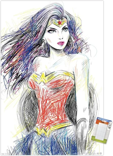 Miniatura 10 de Trends International DC Comics - Wonder Woman - Póster de pared de boceto, 14.725 x 22.375 pulgadas, versión enmarcada de madera de granero