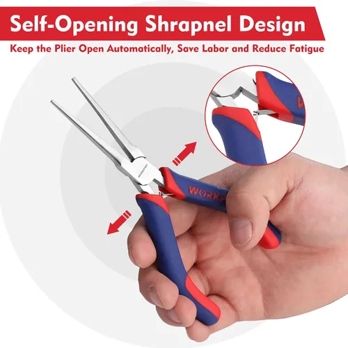 Miniatura 4 de WORKPRO Alicates de punta de aguja de 6 pulgadas (mandíbula suave), mini alicates de punta larga con asas de agarre cómodo, alicates de joyería