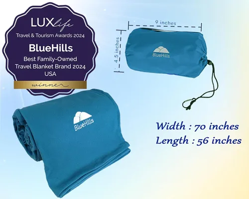 Miniatura 5 de BlueHills Mantas de Viaje Ultra Compactas para Dos con Estuche de Transporte Portátil Estuche Mantas de Avión Grandes de Felpa Suave Premium Paquete