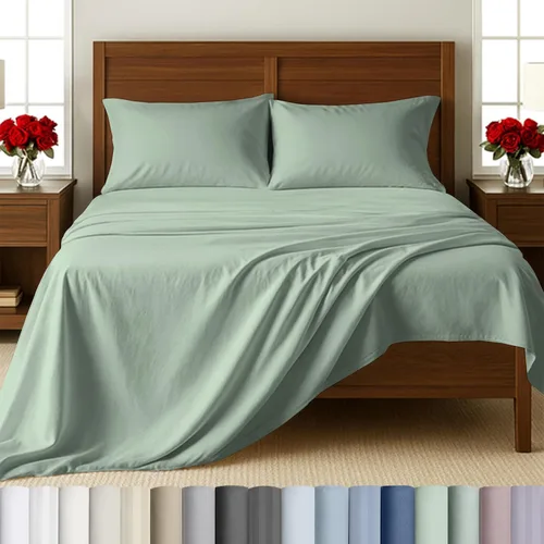 Miniatura 15 de California Design Den Sábanas de cama tamaño individual, sábanas suaves de 100% algodón con bolsillos profundos elásticos, 500 hilos satinados, 13
