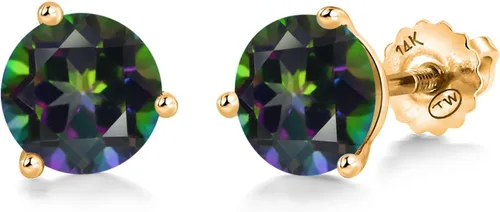 Miniatura 150 de Gem Stone King Aretes de Martini de oro amarillo de 14 quilates Aretes de tuerca de 3 puntas para mujeres y hombres Redondos de 0.236 pulgadas