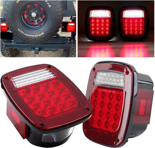 Partswcgg 2 piezas de luces traseras combinadas cuadradas ensamblaje de lámparas con luces marcadoras laterales rojas de repuesto para Wrangler TJ