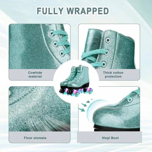 Miniatura 7 de XUDREZ Patines de ruedas para mujeres, patines de alta calidad holográficos de cuero de poliuretano, patines brillantes de doble fila de cuatro