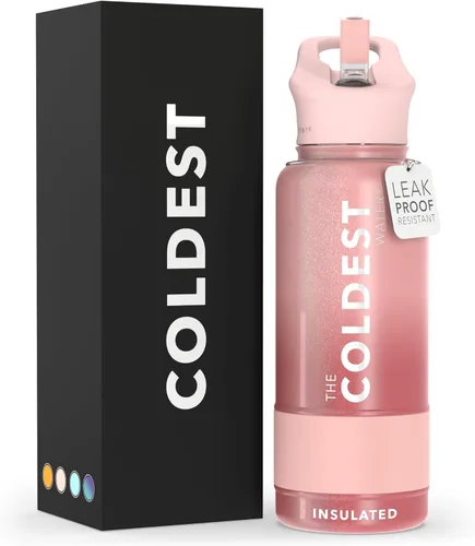 Miniatura 27 de Coldest - Botella para agua con tapa que incluye pajilla, térmica y metálica (acero inoxidable), para hombres y mujeres, color morado