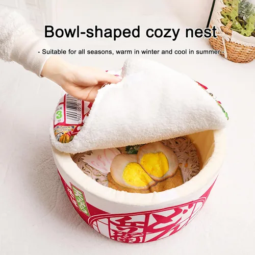 Miniatura 3 de 寵幸 Ramen Noodle Cama para Perros y Gatos, Nido Creativo Mantiene el Calor y Super Suave para Gatos de Interior, Cojín Desmontable y Lavable para Rojo