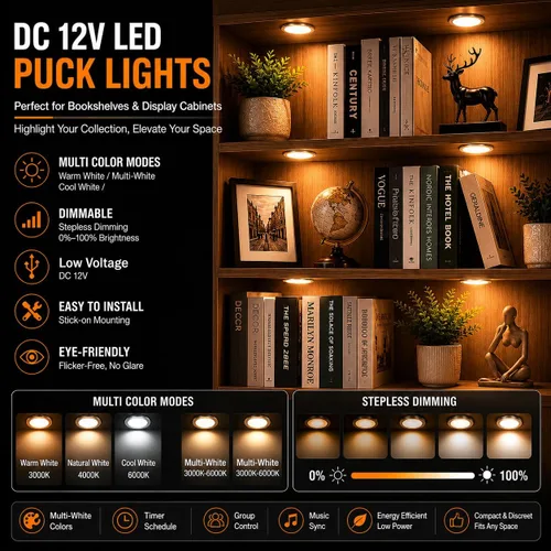 Miniatura 6 de Luces LED inteligentes de disco, iluminación regulable debajo del gabinete con control de aplicación Bluetooth, sincronización de música