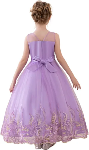 Miniatura 9 de Vestido formal para niña de flores, vestido formal para fiesta de cumpleaños, boda, bordado floral, vestidos de satén de tul para niños de 2 a 12