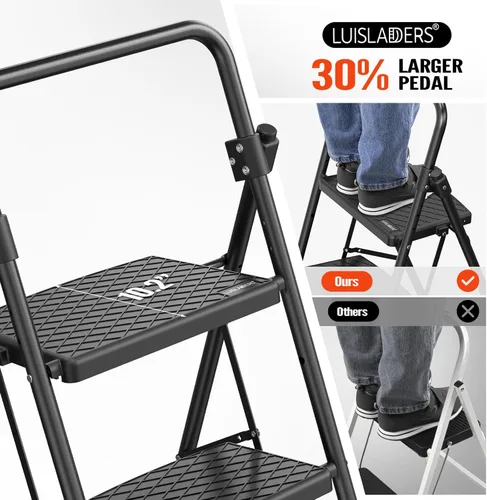 Miniatura 3 de LUISLADDERS Escalera de 5 escalones con barandillas, taburete plegable con pedal antideslizante ampliado, escalera ligera de 5 escalones plegable