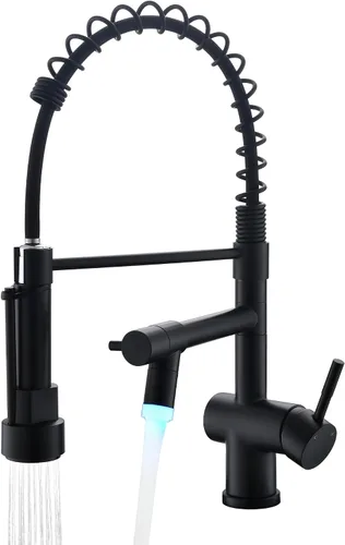 Miniatura 21 de VFAUOSIT - Grifo de cocina con rociador extraíble, grifo de fregadero de cocina sin plomo, níquel cepillado, acero inoxidable, arco alto, extracción