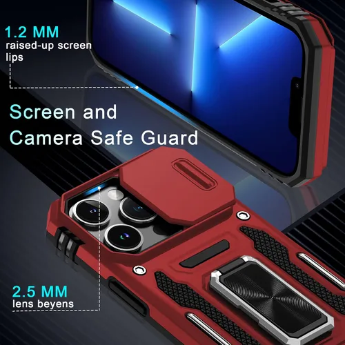 Miniatura 279 de DEERLAMN Funda para iPhone Xs Max con funda deslizante para cámara + protector de pantalla, soporte giratorio de anillo de grado militar a prueba