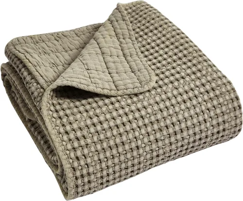Miniatura 8 de Levtex Home Mills Waffle - Juego de colcha acolchada tamaño matrimonial, algodón de punto gofre, color gris pardo, colcha de 100 x 104 pulgadas