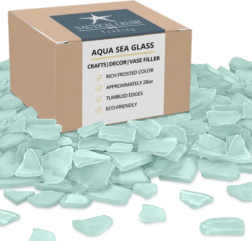 Nautical Crush Trading Sea Glass Craft - 28 onzas azul aguamarina - Artesanía de vidrio de playa - Decoración de vidrio de mar - Relleno de jarrón
