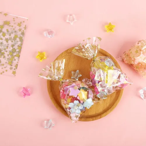 Miniatura 4 de 100 bolsas de celofán, bolsas de celofán transparente de 4 x 6 pulgadas, 100 lazos dorados, para galletas, chocolate, panadería, recuerdos