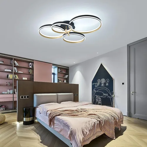 Miniatura 8 de Ganeed Lámpara de techo LED regulable, moderna lámpara de techo de 4 anillos con control remoto, 60 W, luces de techo doradas para sala de estar