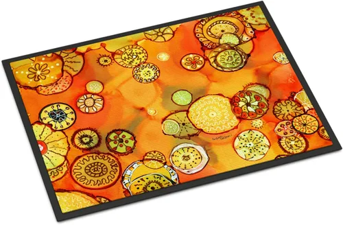 Caroline's Treasures 8987JMAT - Felpudo abstracto de flores en naranjas y amarillos, 24 x 36 pulgadas, tapete para puerta delantera, interior y