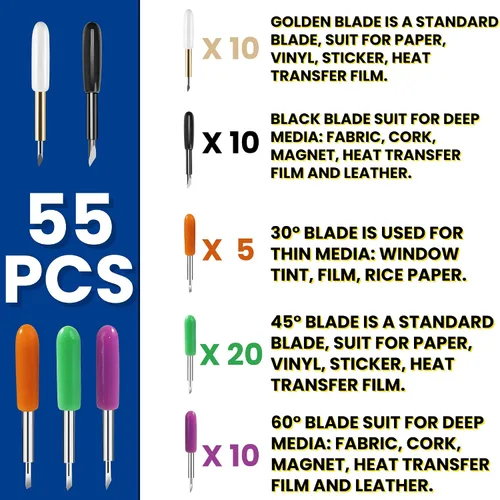 Miniatura 4 de HOOFULL 55 cuchillas de trazador de repuesto compatibles con máquinas Cricut para Explore Air/Maker 1, 2, 3, incluye 2 carcasas, 2 pinzas, punta
