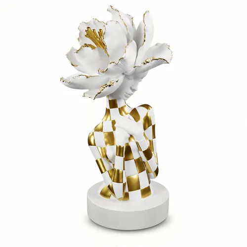 Miniatura 9 de Lescafita Escultura de mujer africana con tocado de flor dorada, figura de resina negra y dorada para decoración del hogar, elegante estatua de dama