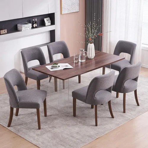 Miniatura 34 de VKNOW Juego de 2 sillas de comedor de madera, silla de comedor tapizada en tela moderna, silla de cocina, silla de cena de granja para cocina y Verde