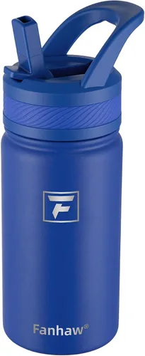 Miniatura 8 de Fanhaw Botella de agua aislada para niños de 14 onzas con tapa de pajita – Acero inoxidable de doble pared al vacío, a prueba de fugas, botellas