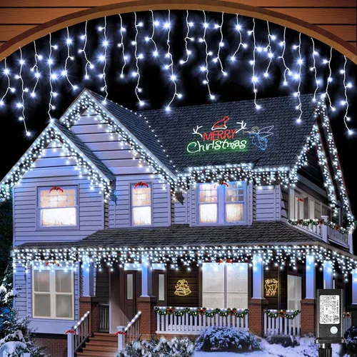 Miniatura 16 de Luces de Navidad de Carámbanos para Exteriores, 33 pies 400 Luces LED de Carámbanos para Exteriores, Luces Centelleantes Enchufables para Interiores