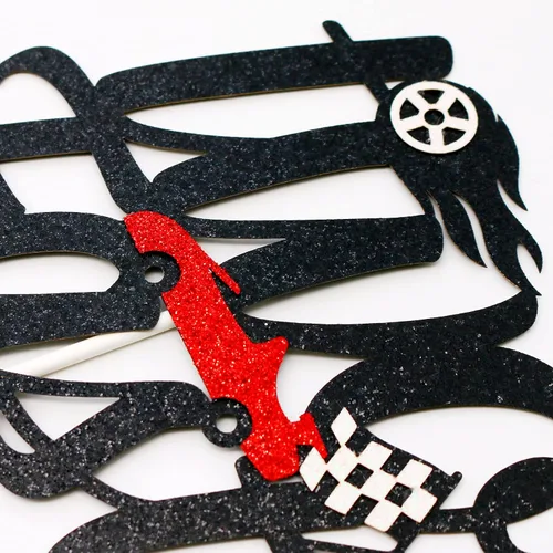 Miniatura 3 de Decoración para tartas con temática de carreras de 2º cumpleaños, suministros para niños y niños, cartel de bandera a cuadros de Hot Wheels