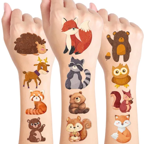 96 tatuajes temporales precortados de animales del bosque para niños, bonitos recuerdos de fiesta con temática forestal, perfectos para fiestas de